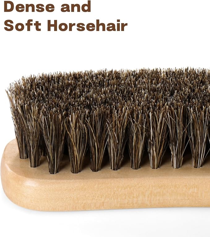Cowboy Hat Brush Horsehair Cleaning Brush for Felt Hats Wool Suede Clothes | 100% Horsehair, Removes Dust, Lint, Pet Hair for Coats Suits Shoes Furniture Brim Edges Seams, with Wood Handle, Storage Bag