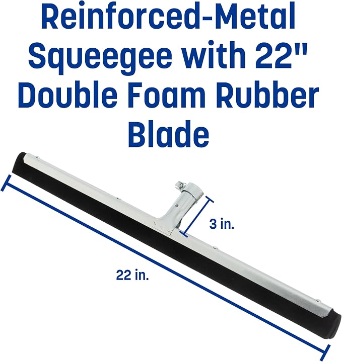 SPARTA Flo-Pac Double Foam Floor Rubber Squeegee Window Squeegee with Heavy Duty Steel Frame for Floor, Bathroom, Kitchen, Concrete, Tile, Garage, Commercial Use, 22 Inches, Black (Pack of 3)