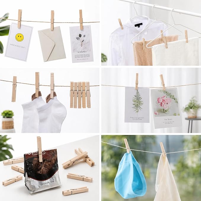 Clothes Pins Wood for Hanging Clothes,3.5 Inch【100pcs】 Heavy Duty Wooden Clothespins,Clothes Pins for Craft,Wooden Clips for Pictures. | Rust Resistant
