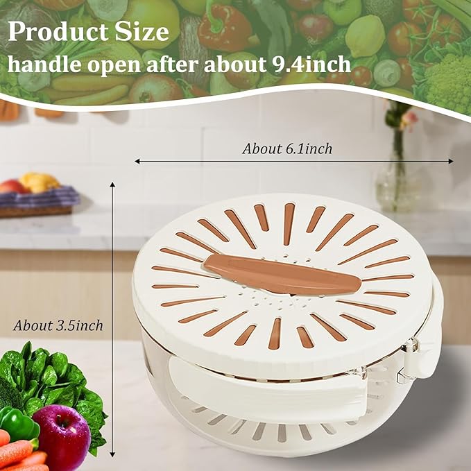 2 Pcs Multipurpose Drain Basket with Lid & Foldable Handle,2 in 1 Draining and Preservation Basket,Fruit Strainer Container with Lid for Fridge Freshness,Outdoor Picnics(1QT+1QT)