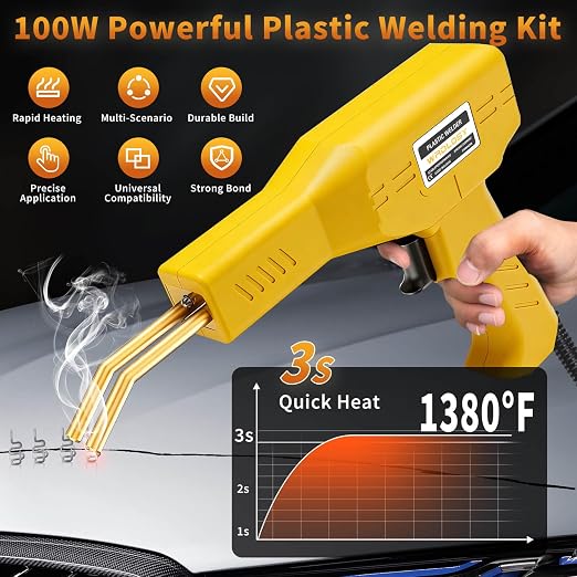 Plastic Welder Kit, 1200PCS Staples, Hot Stapler for Bumper Repair | 1200PCS Mixed Staples, Rust-Proof Stainless Steel, Portable Toolbox, Built-in LED, Ergonomic Grip, 5-Year Warranty, DIYers