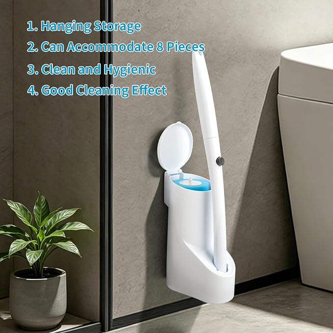 IwIeIaIrI 2 Pack Disposable Toilet Brush and Holder Set with 48 Toilet Wand Refills, Bowl Toilet Brush with Wall Mounted Holder, Limescale Remover Cleaning for Bathroom Cleaning, Bathtub(Cylinder)