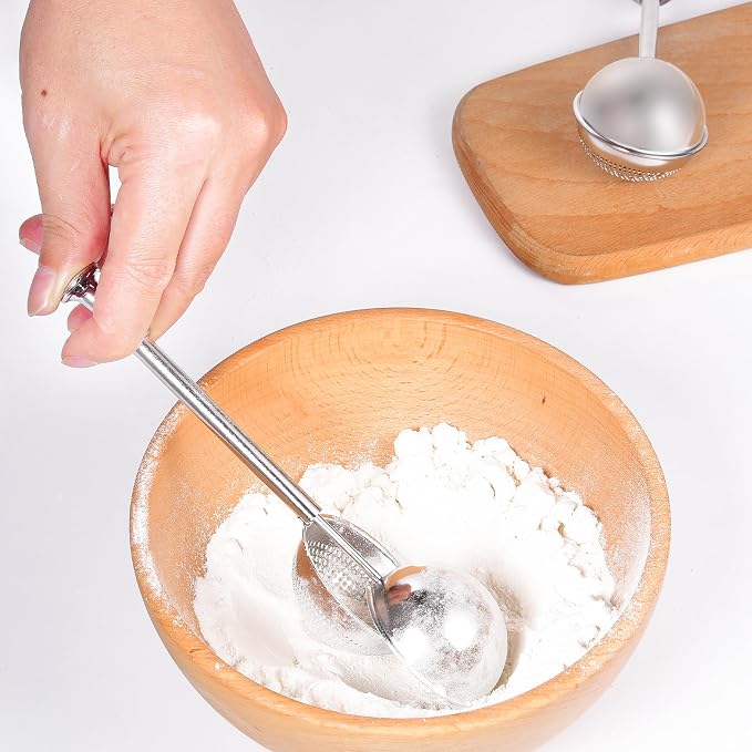 Flour Sifter, Stainless Steel Flour Sifter for Baking, One Handed Operation Baking Sifters, Great Flour Sieve Bakers Dusting Wand for Quick Sifting Cakes and Spices XVBITOR