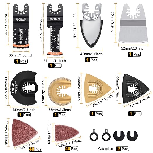 104 Pcs Oscillating Multi Tool Blade, Wood Metal Cutting and Sandpaper Oscillating Tool Accessories with Titanium Quick Tooth Japanese Tooth Multitool Blade Fit More Oscillating Tools