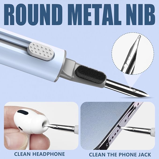 Inesore Multi Cleaning Kit for AirPods & All Bluetooth Earbuds (Blue) | Metal Tip, High-Density Soft Brush, Flocked Sponge Tip, 3 in 1 Design, Compact & Lightweight, Easy Operation, Easy to Carry
