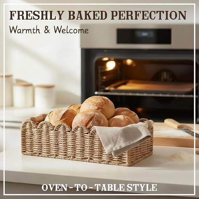CubesLand Bathroom Basket Organizer, Toilet Tank Paper Storage Baskets 2PK | Scalloped Decorative Basket for Countertop w/Handle, Wicker Basket for Bathroom Decor, Home Decor, Living Room, Neutral