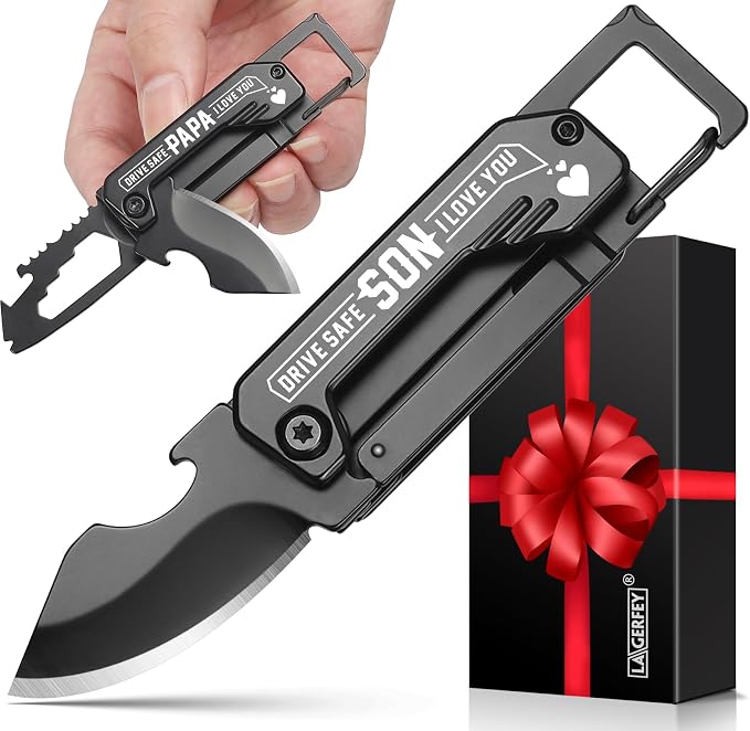 Gifts for Son - Son Gifts from Mom, Dad, Keychain Multitool with 1.8inch Blade - Son's Gift, Sons Christmas Birthday Gift - Small Knife for Every Day Carry, Portable Tool for Camping, Hiking