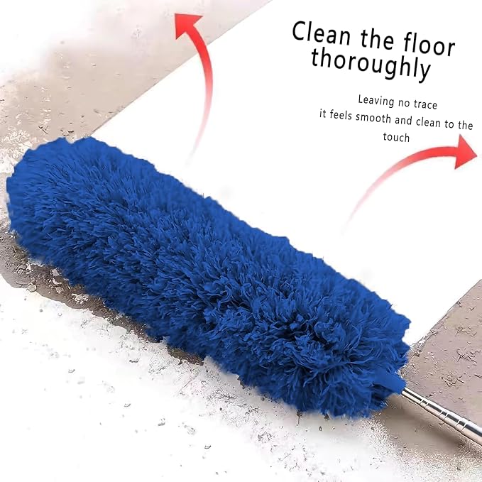 Dusters for Cleaning High Ceiling Fan, Microfiber Feather Duster with 30'' to 100'' Telescoping Extension Pole, Long Extendable Duster for Home Car Furniture Cobweb - Blue