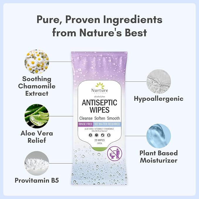 Nurture XL Antibacterial Body & Hand Sanitizing Wipes | Alcohol-Free Antiseptic Wet Towelettes for Germ Removal, Disinfecting Skin, Sanitizing Hands |Cleaning Cloths | Adults & Baby | Thick & Strong
