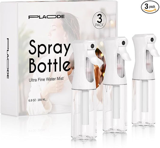 3 Pack Continuous Spray Bottles - Ultra Fine Mist Sprayer, Refillable Water Sprayer for Hairstyling, Plants, Pets, Cleaning, Skincare (6.8 OZ/200ML,White)