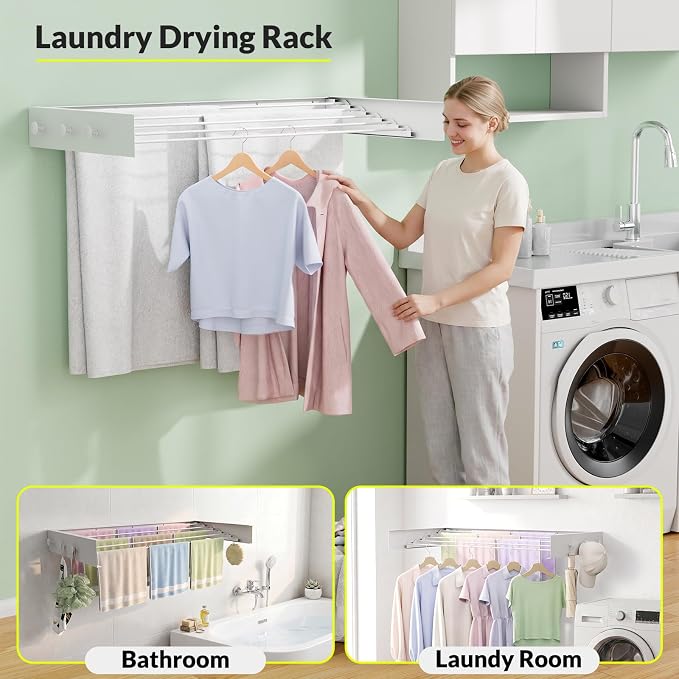 Extra Wide 40" Wall Mounted Clothes Drying Rack, Foldable Laundry Rack with 5 Thickened Rods, Heavy Duty 60 lb Capacity, Stainless Steel Space Saving Rack for Indoor and Balcony