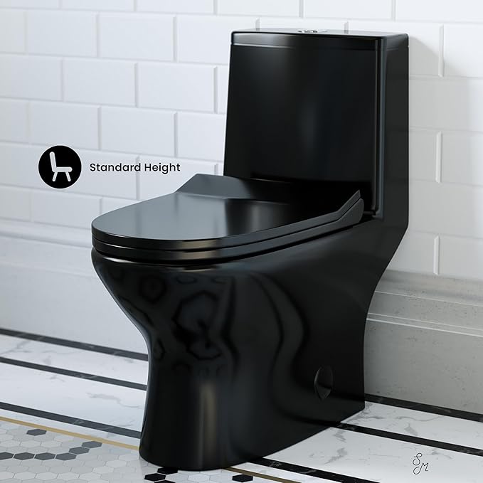 Ivy One Piece Toilet Dual Vortex Flush in Glossy Black 1.1/1.6 gpf