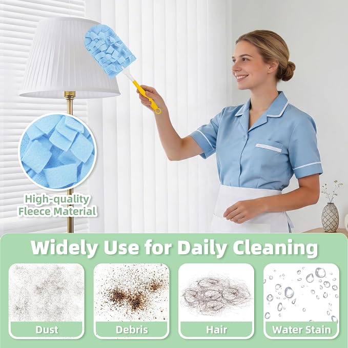 12 PCS Microfiber Reusable Duster Refills for Swiffer Duster | Washable Fleece Pads with 1 Handle, 360° Multi-surface Dusters, Heavy Duty Duster Refills, Wet & Dry Use, Morandi Colors