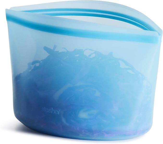 Stasher Silicone Reusable Storage Bag, 8-Cup Bowl, Reusable Freezer Bags, Microwave, Dishwasher, Oven Safe, Sous Vide, Premium Lunch Container, Eco Friendly, Food-safe Silicone Snack Bag, 64 oz, Blue