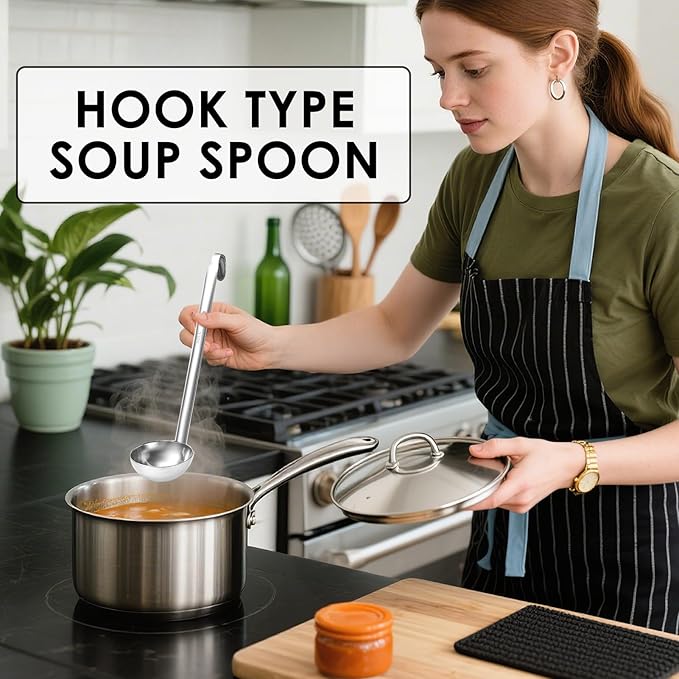 4Pcs Stainless Steel Ladle,Soup Long Handle Ladle with Pouring Rim for Serving,Metal Soup Ladles for Punch Bowl Cooking Sauce Kitchen Restaurant Accessories(2 oz)