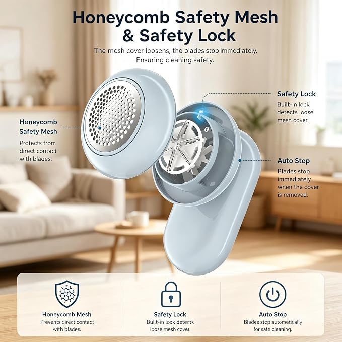 Fabric Shaver,Lint Shaver for Clothes & Furniture | Type-C Charging Port, Six-blade lint remover,Easy clean,Portable Sweater Shaver for Clothing,Furniture & Travel-Blue