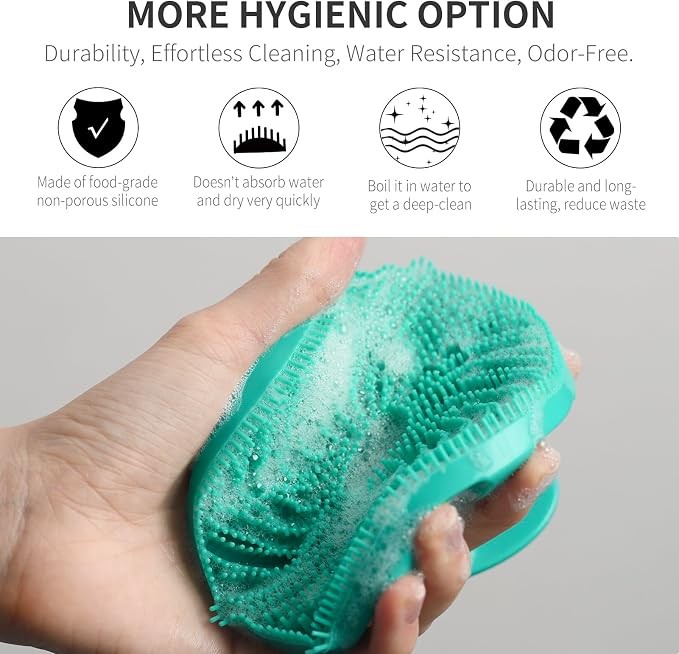 Silicone Body Scrubber, BEAUTAIL Gentle Exfoliating Brush for All Skin Type | Lather Well Shower Scrubber for Body, Bath Essentials for Women, Men & Kids, Hygienic Silicone Loofah. 2-Pack, Green+Black