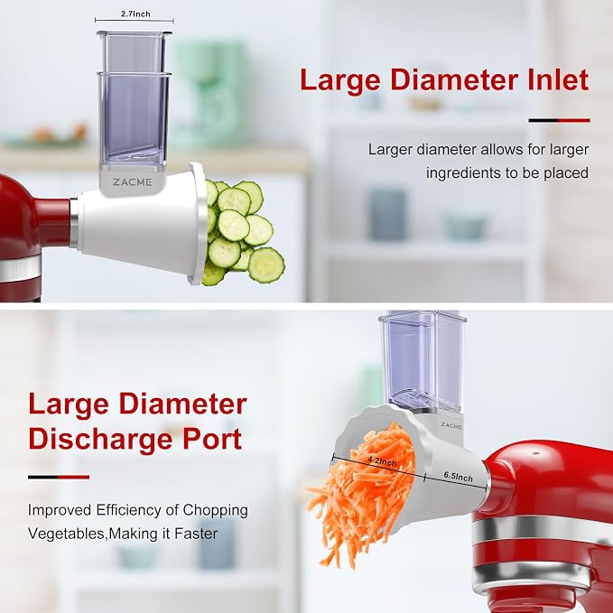 Updated Cheese Grater Slicer Shredder Attachment for KitchenAid Stand Mixers, Salad Machine with Vegetable Slicer, Salad Maker, Food Slicers Slicer Shredder Attachment with 4 Blades Dishwasher Safe