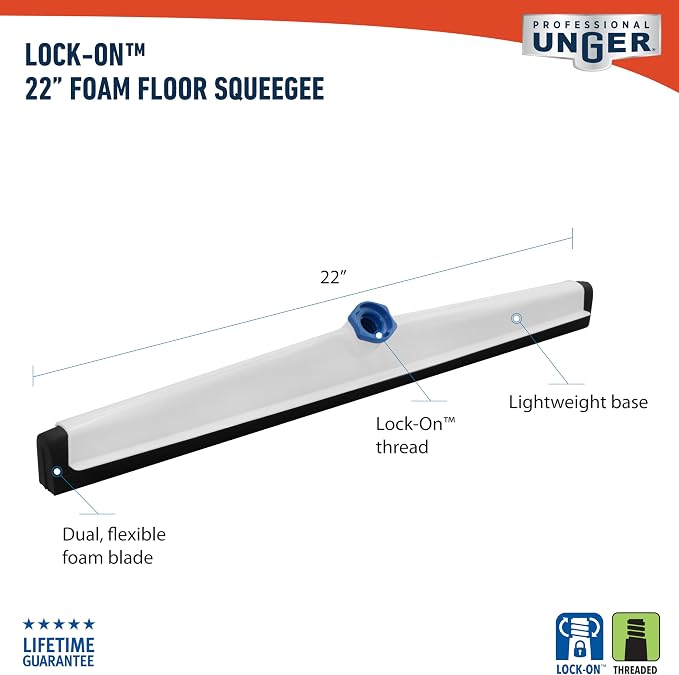 Unger - 961350 Professional AquaFlex Uneven Surface Floor Squeegee with Splash Guard, 22"