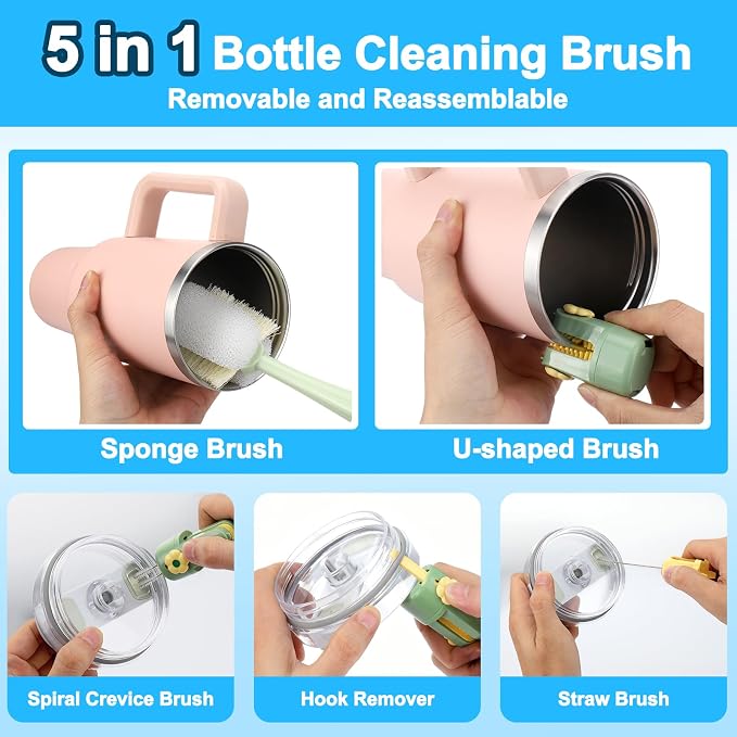 5 in 1 Bottle Cleaning Brush Set,Multifunctional,7 Pcs | Water Bottle Cleaner Brush and Straw Brush,Cleaning Tool Kit for Owala/Stanley/Yeti/Simple Modern Tumbler Cup Accessories