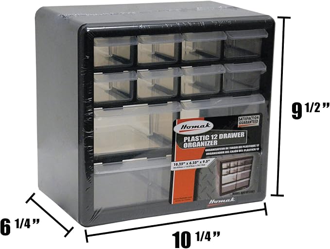 Homak 12-Drawer Parts Organizer, Black, HA01012001