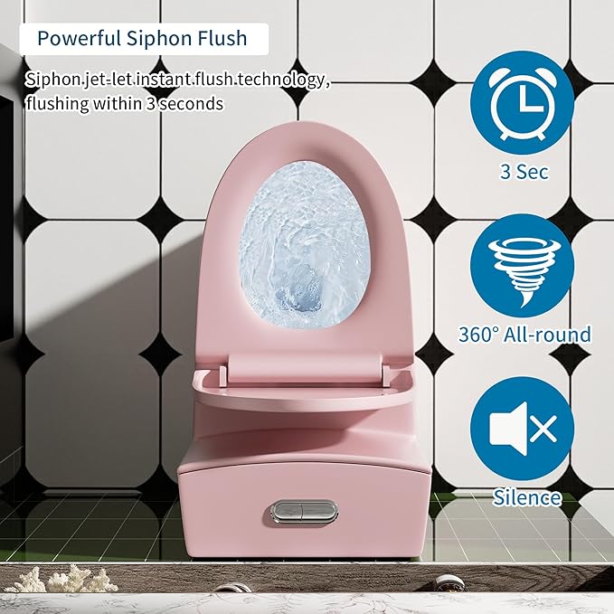 Dual Flush One Piece Toilets for Bathrooms, Compact Pink Toilet Elongated with Soft Closing Seat, Modern 12 Inch Rough in Toilet, 1.6 GPF & Map 1000g, Comfort Height, Silent Design (Pink+31H)