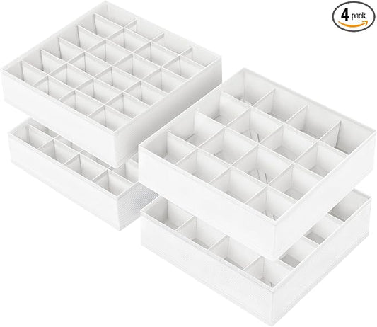 Joyoldelf Drawer Organizer 4 Pack - 2 x 24 Cell + 2 x 16 Cell Closet Organizers and Storage Dividers for Socks, Handkerchiefs, Ties, Belts (White)