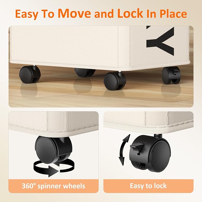 Optish Laundry Basket with Wheels, 90L Rolling Laundry Hamper with Wheels, Large Clothes Hamper on Wheel with Removable Mesh Bag for Bedroom, Bathroom, Dorm, White