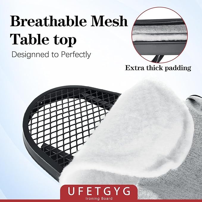 UFETGYG Ironing Board, Metal Panel Iron Board |43" X 13" W/with Iron Rest | Full Metal Construction| Height Adjustable | Heat & Scorch Resistant Fabric | Anti-Skid Feet | Heavy Duty| Easy to Fold