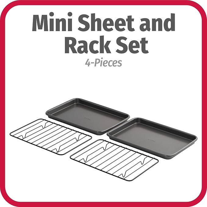 GoodCook Set of 2 Nonstick Steel 9" x 6" Toaster Oven Mini Baking Sheets with Racks, Gray