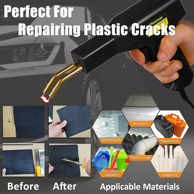 Plastic Welder,2 in 1 Plastic Welding Kit,Hot Stapler Car Bumper Repair Kit | SONNLER 1000PCS Hot Stapler For Car Bumper Crack Repair with Iron , Rods, Metal Mesh, Abrasive Paper, Aluminum Tape