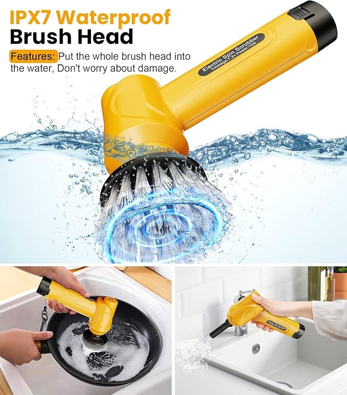 Battery Electric Spin Scrubber Q4, Handheld Scrubber for Cleaning with Display, Power Dish Scrubber with 5 Heads, Shower Cordless Cleaning Brush for Bathroom/Sink/Window