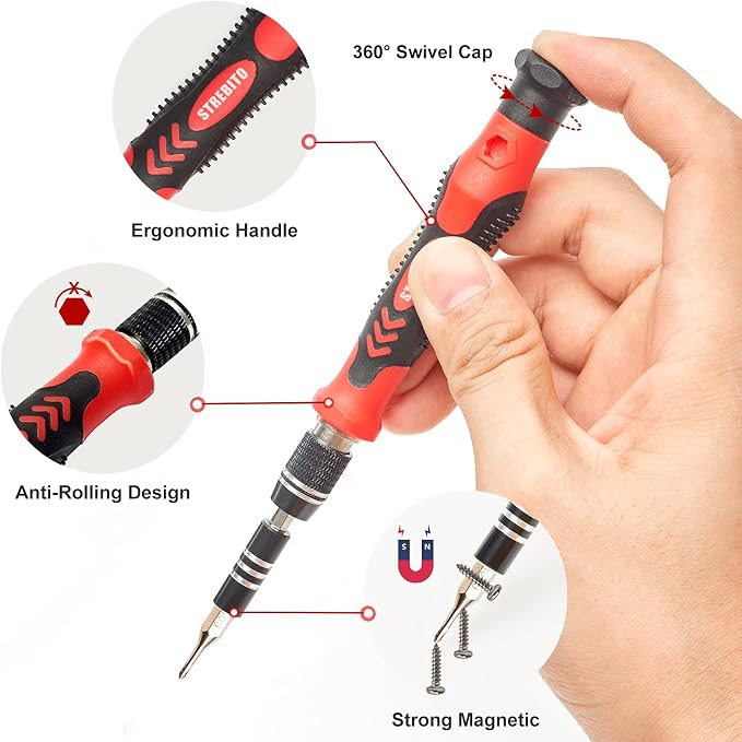 STREBITO Small Precision Screwdriver Set 124-Piece Electronics Tool Kit | 101 Precision Bits, Magnetic Screwdriver Set for Computer, Laptop, Cell Phone, PC, MacBook, iPhone, PS4, PS5, Xbox Repair