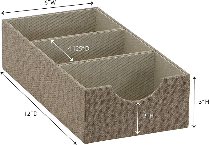 Household Essentials Brown 722-1 Deep 3 Section Drawer Organizer Box for Storage | 12 in x 6.13 in x 3.13