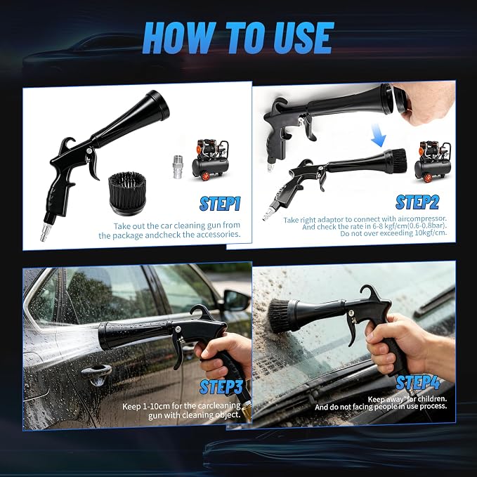 Tornado Air Blow Gun Kit, High Pressure Pneumatic Air Duster for Car Detailing, Metal Nozzle Car Cleaning Gun with Multi-Accessory Cleaning Kit for Interior, Engine and Workshop Cleaning