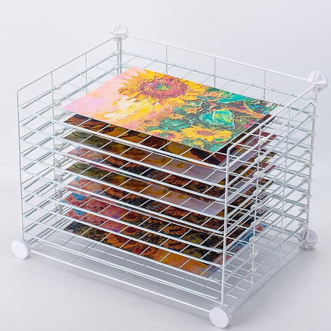 FDSDEFEN Art Drying Rack Removable Shelves ，Wall Art Drying Rack，Art Organizer for Kids, Art Studio and Tabletop Storage, Craft Room and Desktop (10 Shelves)