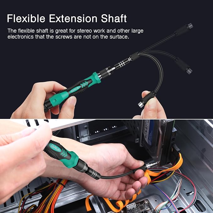 ORIA Small Screwdriver Set, 61 in 1 with 57 Bits Precision Screwdriver Set, Mini Repair Tool Kit with Extension Rod for Smartphone, Game Console, Tablet, PC, Green