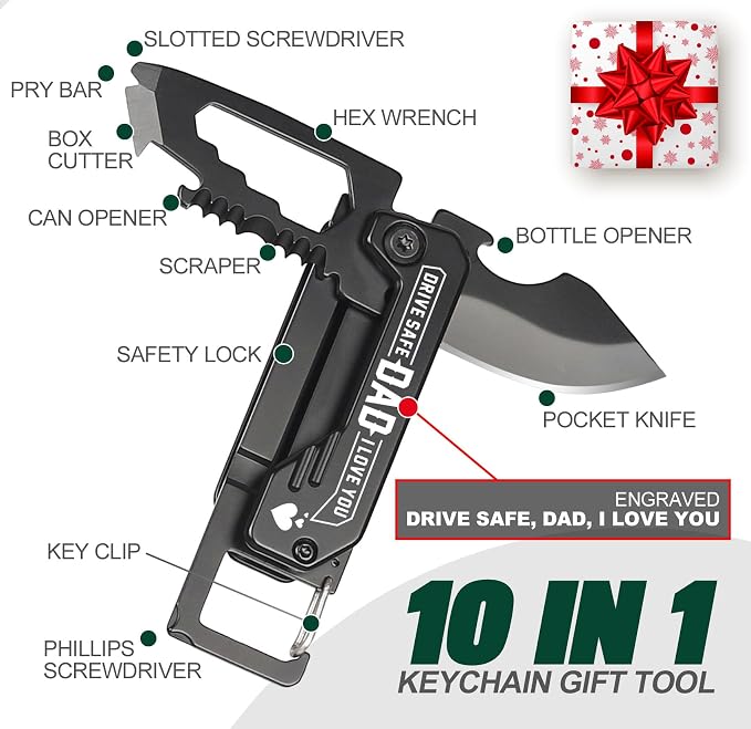 Dad Gifts - Fathers Day Ideas Gifts for Dads, Portable Tool - Fathers Day Dad Gift from Daughter, Son, Wife - Dads Birthday Gift, Christmas Dad's Presents for Husband, Stepdad, Men - Keychain Presents