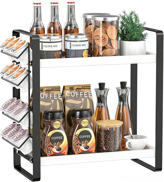 LEMIKKLE Coffee Station Organizer for Counter, Coffee Pods Holder Storage, Wooden Kitchen Counter Shelf, (WHITE)