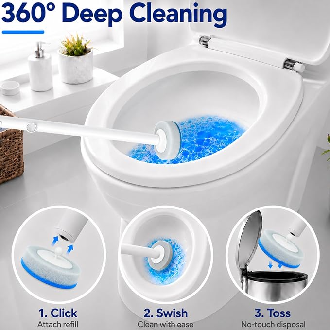 UFORU Disposable Toilet Brush with 7 Refill Heads, Toilet Wand Kit and Toilet Bowl Cleaner Brush, Wall Mounted Holder Set for Bathroom Cleaning