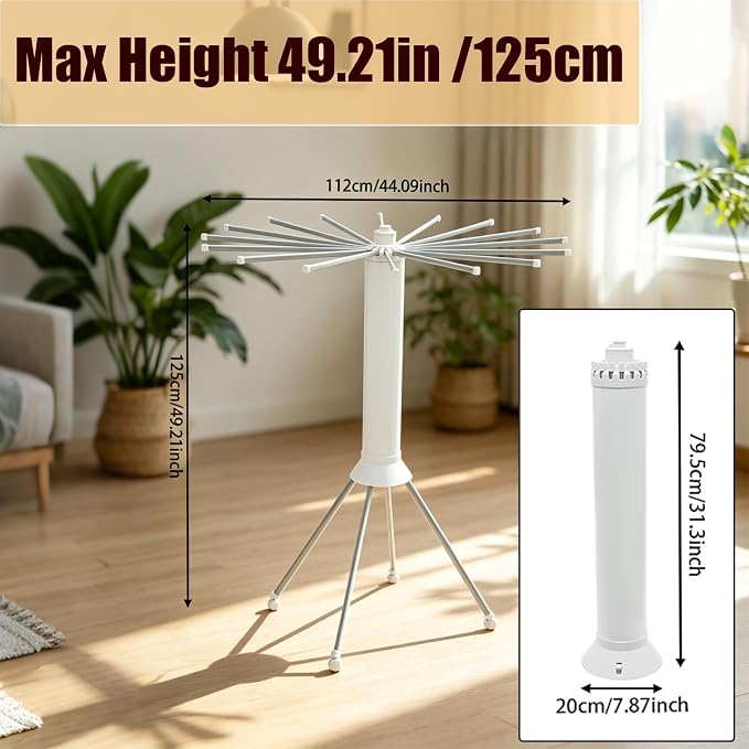Rolling Foldable Octopus Clothes Drying Rack, Four-Legged Cylinder Clothing Hanger with Wheels, Expandable Clothes Airer with 16 Hanging Rods for Balcony/Laundry Room/Outdoor Camping/Poolside,White