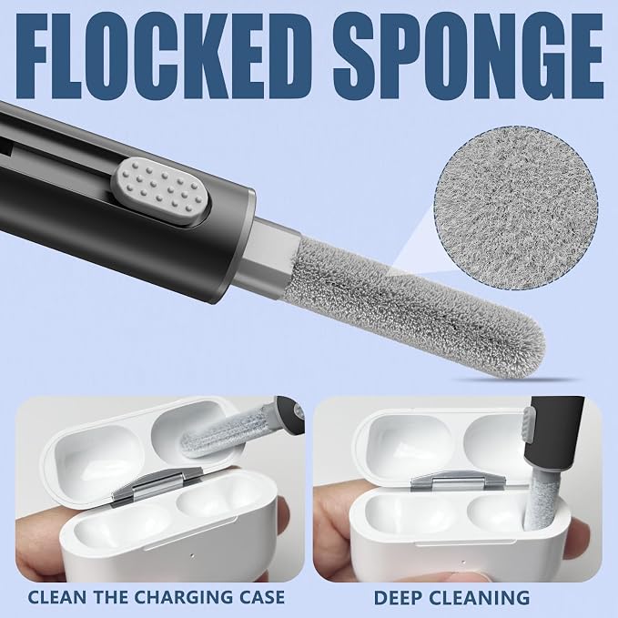Inesore Multi Cleaning Kit for AirPods & All Bluetooth Earbuds (Black) | Metal Tip, High-Density Soft Brush, Flocked Sponge Tip, 3 in 1 Design, Compact & Lightweight, Easy Operation, Easy to Carry