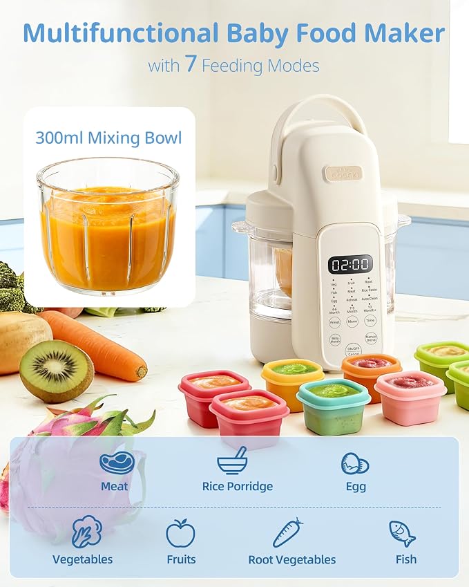 SosekiBaby Tutto Baby Food Maker with Glass Bowl One Step Baby Blender-Food Processor and Steamer Puree Grinder 316L Stainless Steel Blades Auto Cooking & Easy Cleaning-BPA-Free Ivory