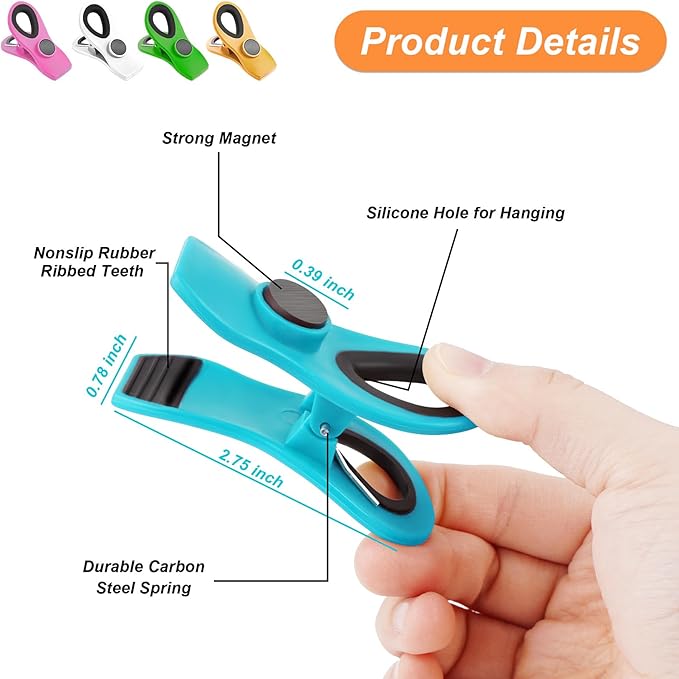 Jetmore 20 Pack Chip Clips, Bag Clips, Multipurpose Food Clip, Magnetic Clip for Chip, Snack, Food Storage, Kitchen, Packages, Office Paper Clamps