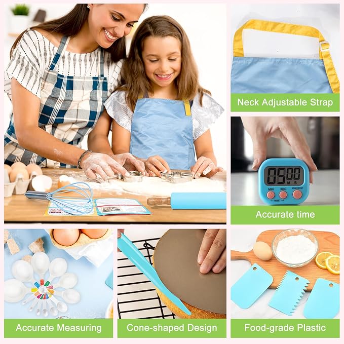37PCS Kids Cooking Sets Real, Kids Cooking and Baking Gift Set with Storage Case Timer Kid Safe Knives Cutting Board, Toddler Real Kitchen Accessories, Birthday Gifts for Girls Boys Age 3 - 8