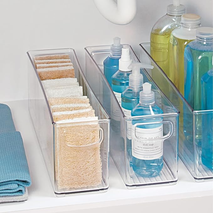iDesign Small Stackable Storage Bins with Handles, Set of 4, Clear | For Pantry or Fridge, Made in USA