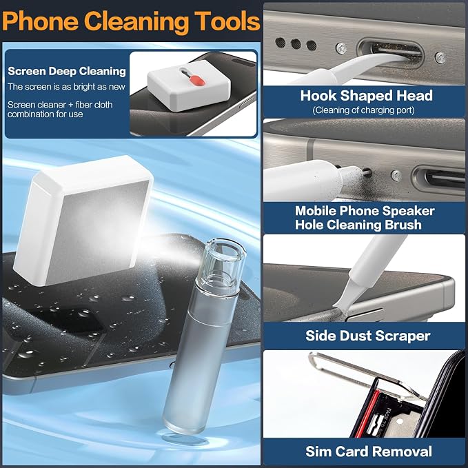 34-in-1 Multi-Purpose Cleaning Kit for Electronics Cell Phone USB C, White | Cleaning Kit for iphone Laptop Computer Monitor Lens Earbud, With Cleaning Putty, Microfiber Cloth, Compact Portable Design