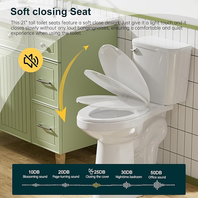Simple Project 21" Elongated Extra Tall Toilets, Standard 12" Rough in Bathroom Toilet & Powerful Single Flush 1.28gpf High Toilet With Comfortable Soft Closing Seat, Ideal for Seniors, Handicap, Tall