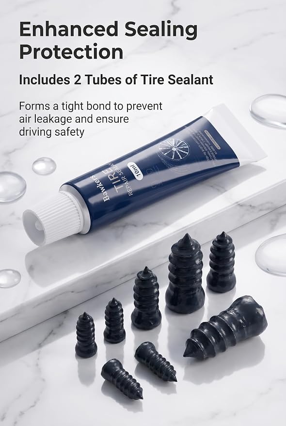 63 PCS Tire Repair Rubber Nails Kit with 2 Tubes of Black Tire Sealant Glue, Screw in Tire Plugs Set for Cars Motorcycles Trucks