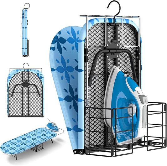 Small Ironing Board Tabletop with Iron Holder, Foldable Mini Iron Board with Iron Rest, Hook for Wall/Door Hanging, Dirt & Heat Resistant Cover, Portable for Home Apartment Travel Laundry Room Sewing